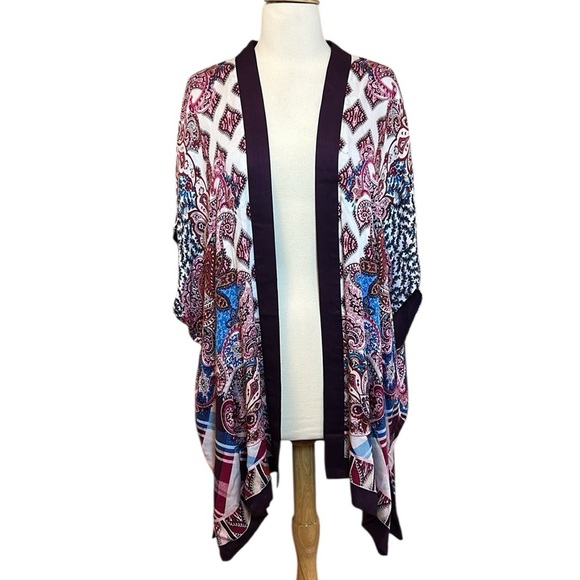 NWT CHICO'S Patchwork Print Ruana Poncho Shawl Wrap S/M - Picture 2 of 14